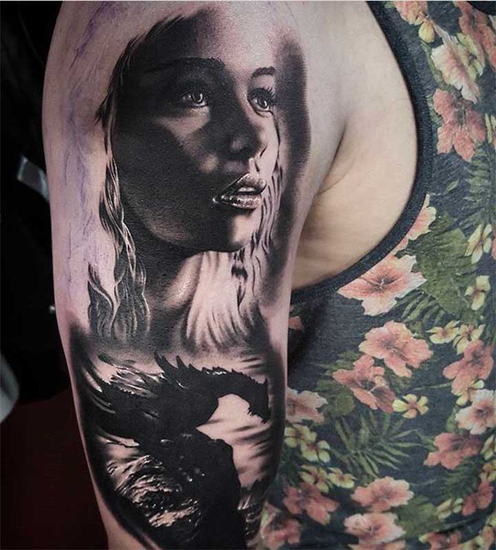 Daenerys Targaryen Mother of Dragons portrait tattoo