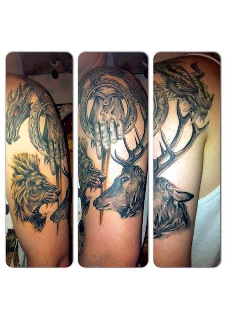 game of thrones tattoo dragon lion wolf