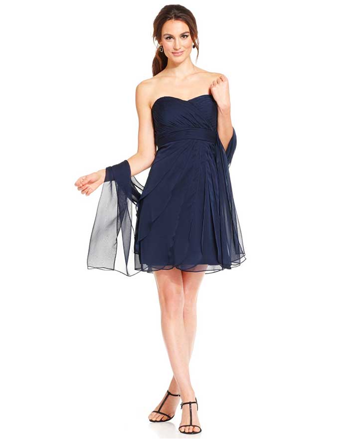 Adrianna Papell Strapless Pleated Dress And Shawl
