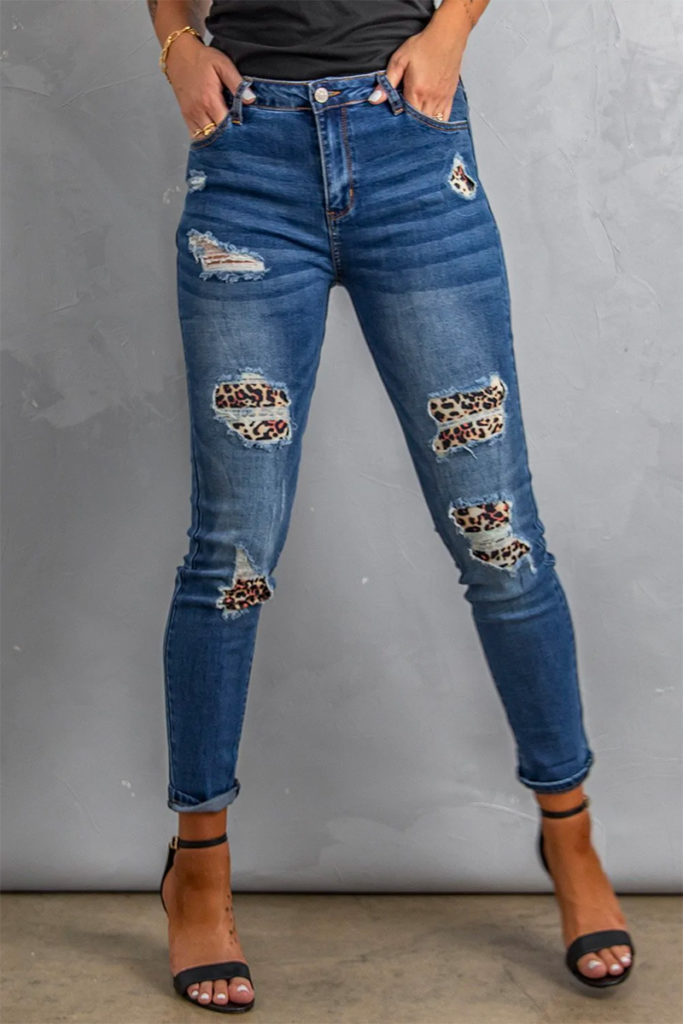 Skinny Jeans With Leopard Ripped