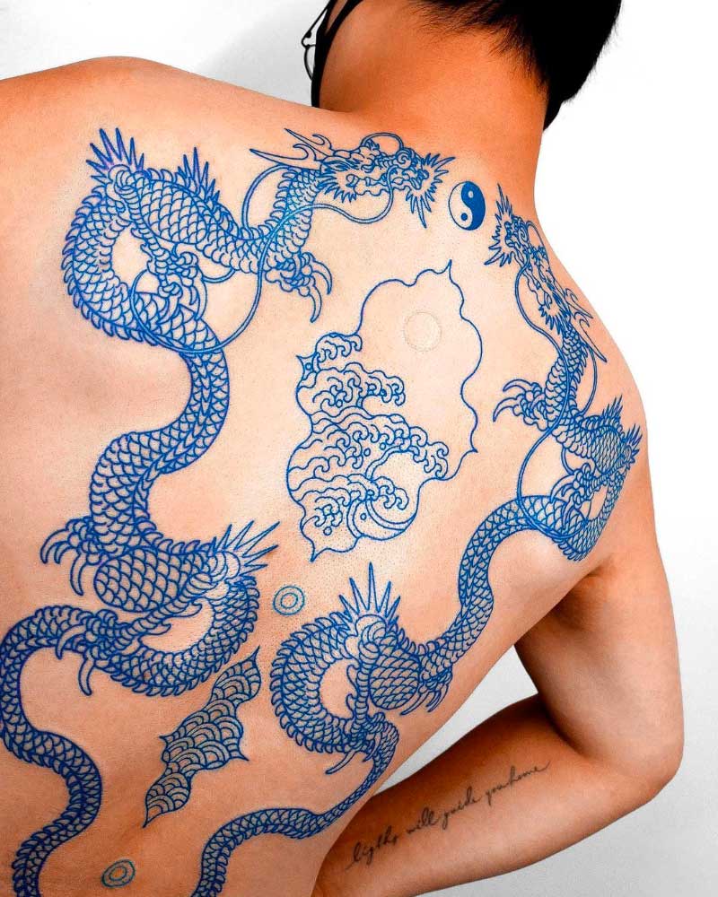 Blue Japanese Dragon Tattoo